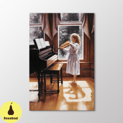 cute violinist girl canvas wall art, music paintings, classical music studio decor, girls room, musician art print, gift