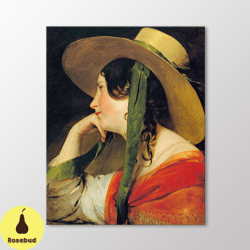 girl in a yellow straw hat canvas wall art