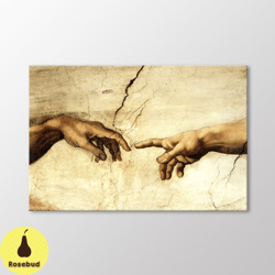 the creation of adam canvas wall art, hand of god painting, renaissance art painting, vintage print, christianity poster