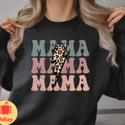 retro mama sweatshirt, mom gift,leopard lightning mama shirt, mom life shirt, girl mama shirt, motherhood shirt, cute mo