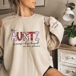 this aunti wears her heart on her sleeve, custom aunt sweatshirt, aunt shirt, funny auntie shirt, funny gift for new aun