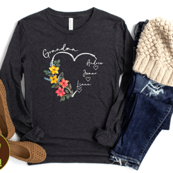 custom grandma sweatshirt, grandma floral heart sweathirt, nana shirt with grandkids name sweater, gift for grandma tee,