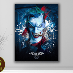 joker graffiti street art framed canvas, joker wall art, colorful abstract, room decor, banksy art, large canvas