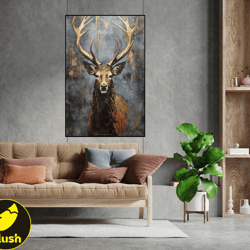 brown deer wall decor,original painting royal deer canvas wall art,wild deer abstract painting, wall decor living room
