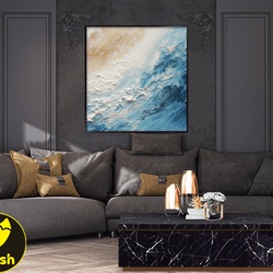 Original Abstract Seascape Oil painting, Modern Beach  For Living Room, Coastal wall Decor Living Room, officel Wall Art