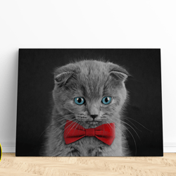 cat with red bow tie canvas, canvas wall art canvas design, home decor ready to hang