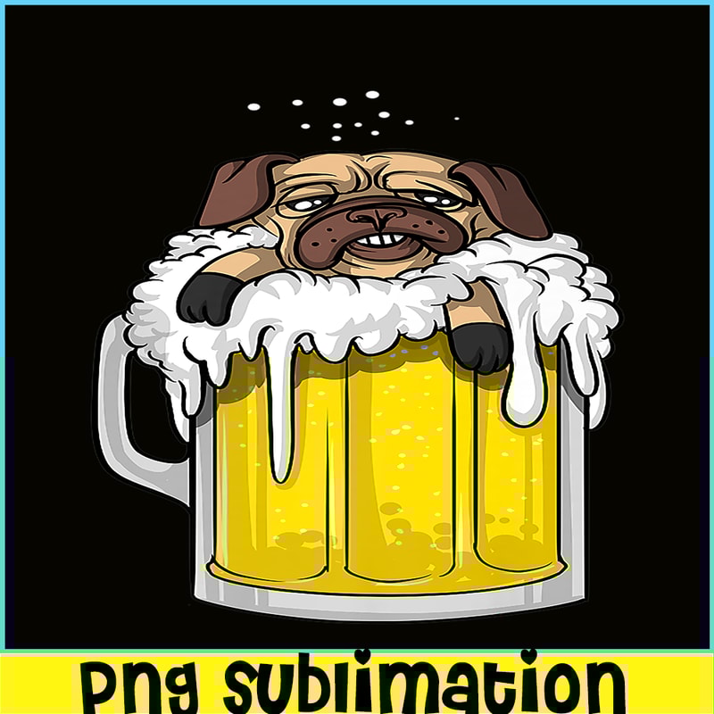 BEER28102360-Pug Dog Beer Drinking Party PNG Beer And Pug Dog PNG Drunk Dog PNG.png