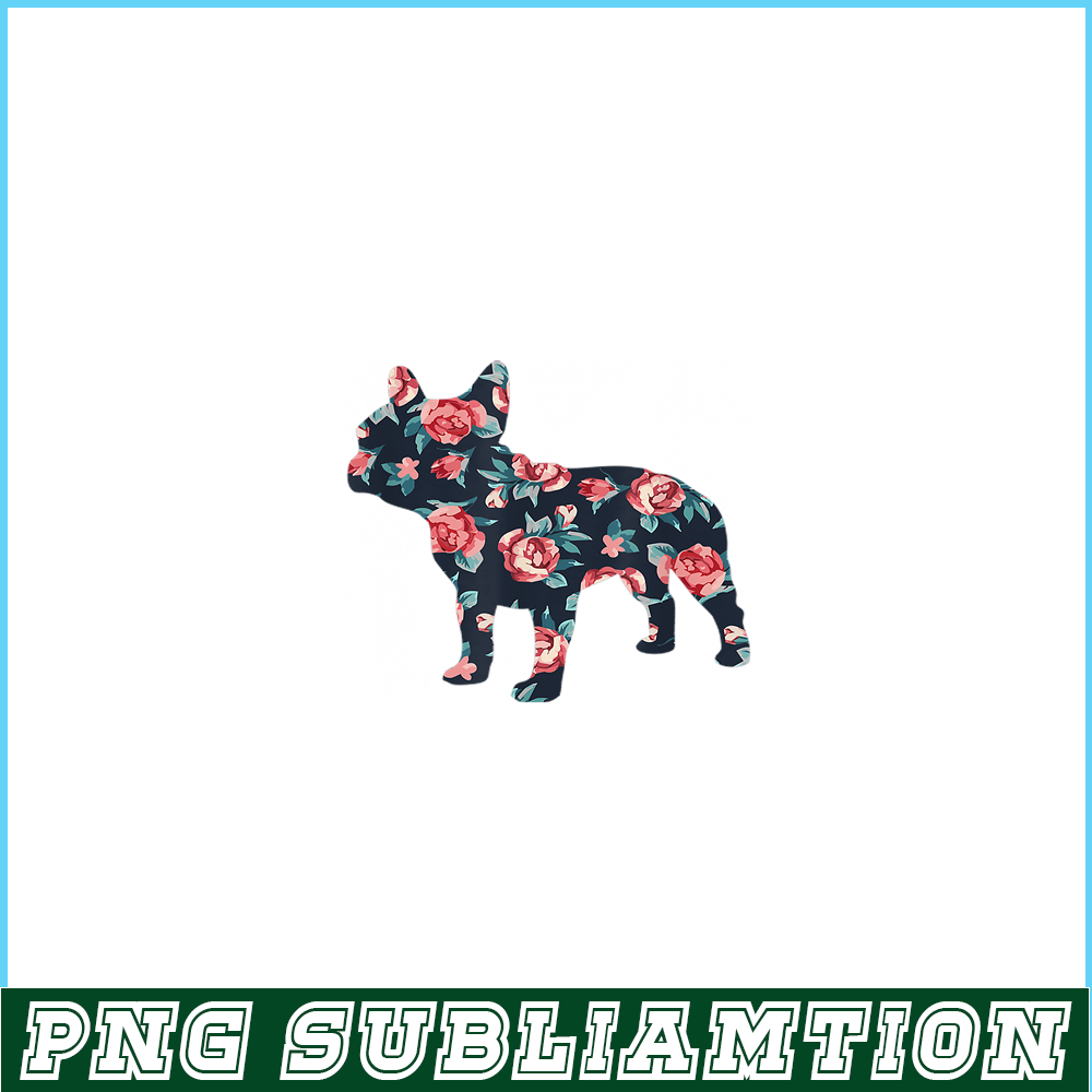 HL16102361-French Bulldog Graphic Roses PNG, Floral Frenchie Dog PNG, Bulldog Mascot PNG.png