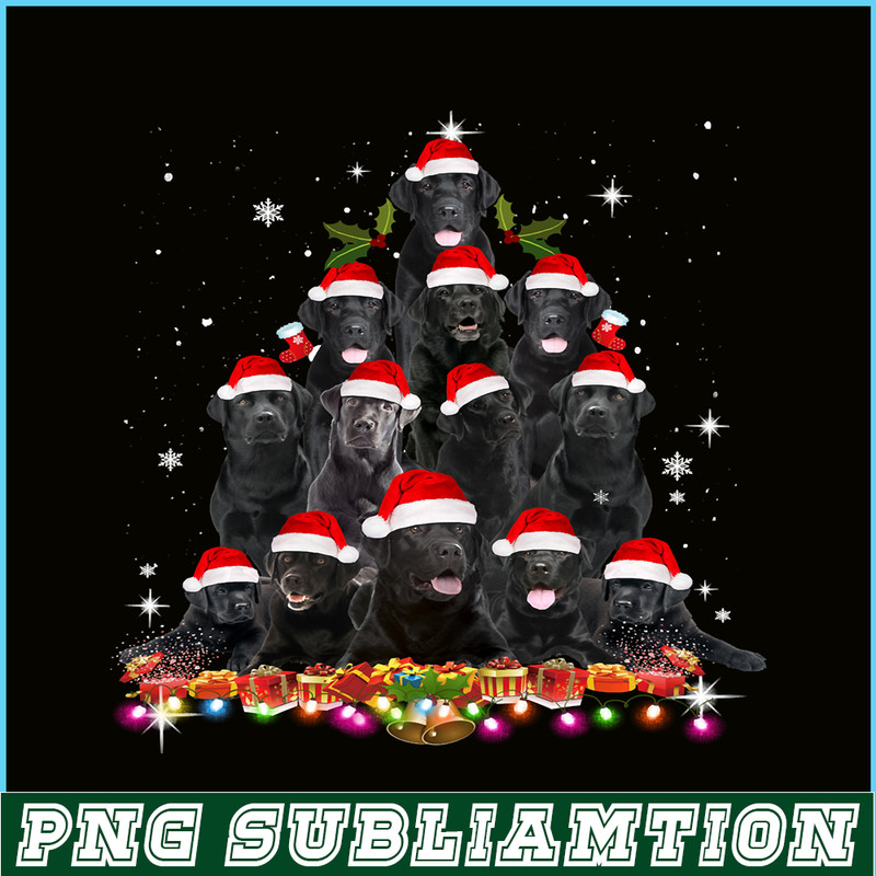 PNG141023102-Black Lab Christmas Tree Dog Santa Xmas Tee Funny Pajamas Long Sleeve T-Shirt Png.png