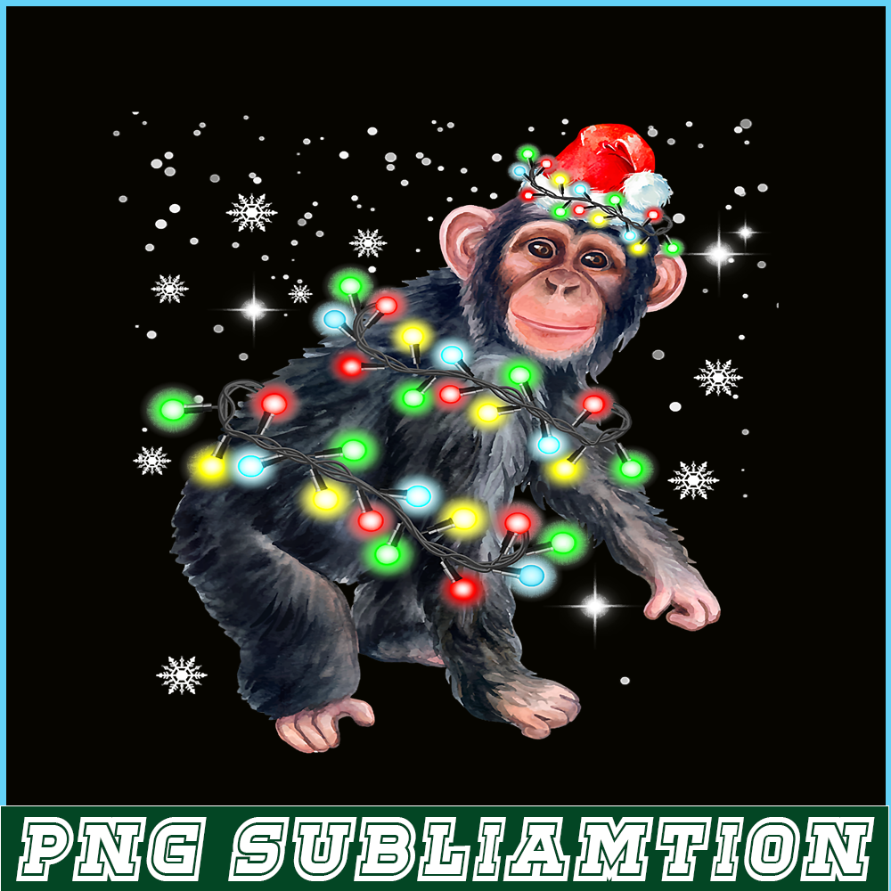 PNG141023131-Chimpanzee Monkey Christmas Color Lights Xmas Santa Hat Gift T-Shirt Png.png