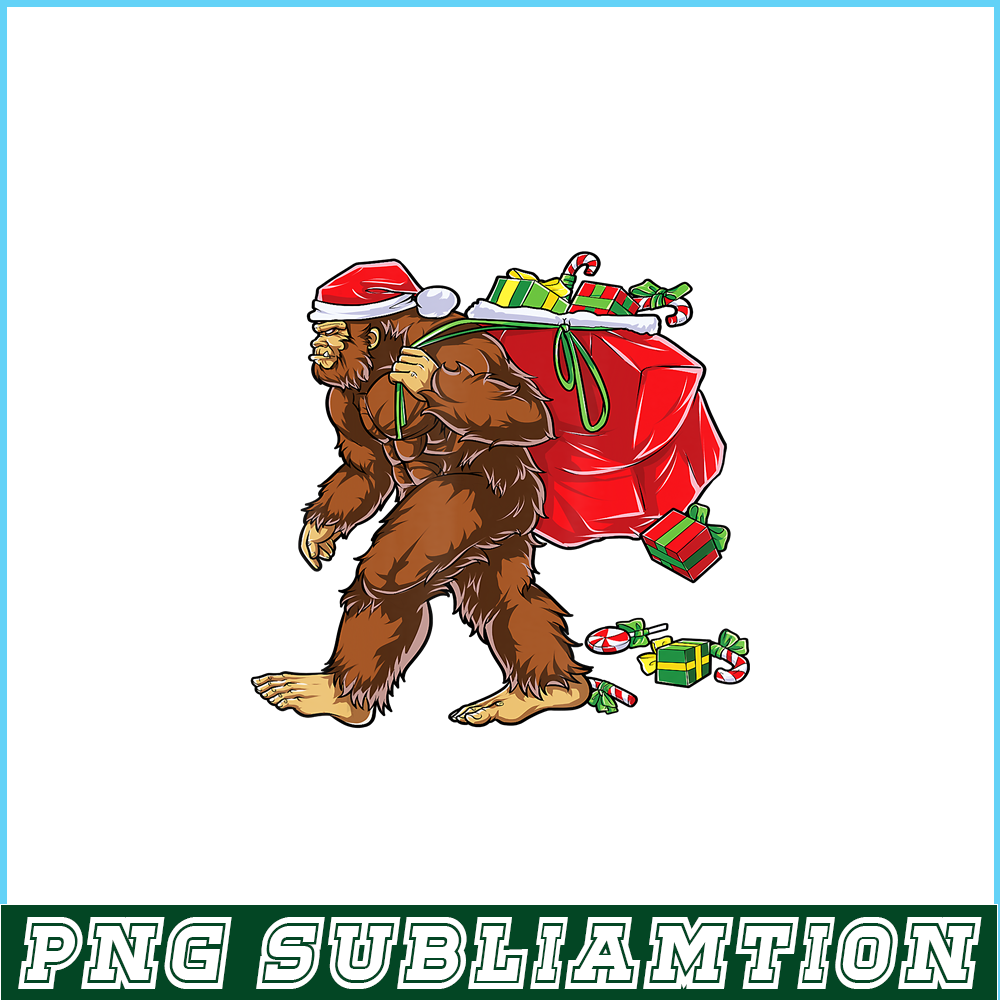 PNG14102398-Bigfoot Santa Carrying Christmas Bag Xmas Hat Sasquatch Men T-Shirt Png.png
