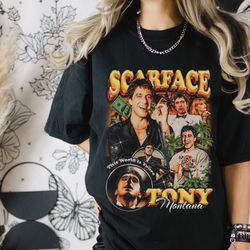 scarface tony montana vintage movie shirt, mafia movie shirt,90s bootleg hip hop shirt, al pacino scarface shirt, the wo