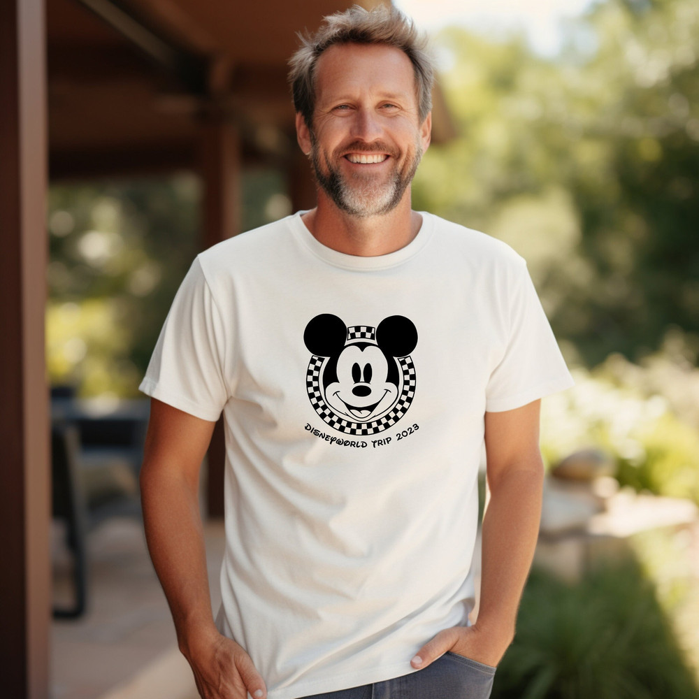 Checkered Disney Mickey Comfort colors Sweatshirt, Mickey Head Shirt, Disney World Tee, Disney Trip Sweater, Disney Family Shirts, Disney te.jpg