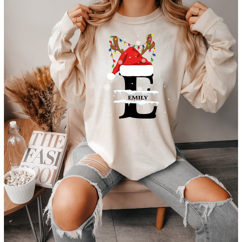 Christmas Custom Name Initial Shirt, Christmas Matching Pajama, Family Christmas, Personalized Christmas Couple Sweatshirt, Christmas Group.jpg