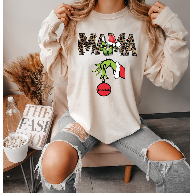 Custom Grinch Sweatshirt, Christmas Kids Names Shirt, Mama christmas gift, Matching Xmas family pajamas, Mama Grinch Shirt, Grinch Kid Names.jpg