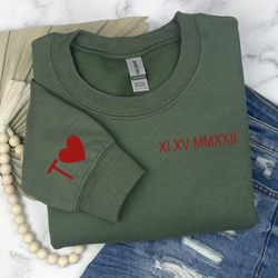 custom roman numeral comfort colors sweatshirt, couples gift, personalized date and initia