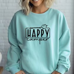 happy camper comfort colors sweatshirt, camper sweatshirt, nature lover gift, campfire swe