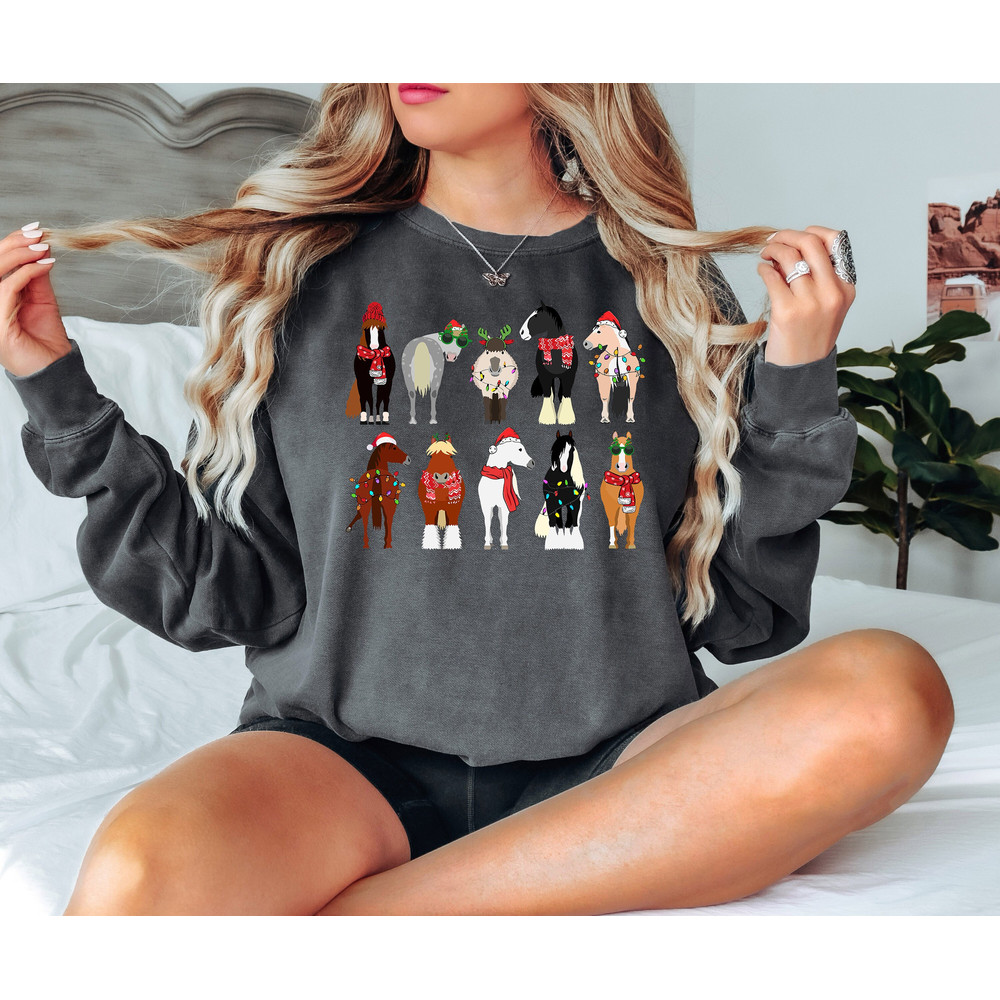 Horse Christmas Sweatshirt, Western Christmas Horse Comfort Colors Shirt, Horse Lover Gift, Funny Horse Christmas Hoodie, Xmas Farm Animals.jpg