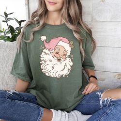 pink santa comfort colors shirt, vintage santa claus shirt, retro pink santa shirt, women'