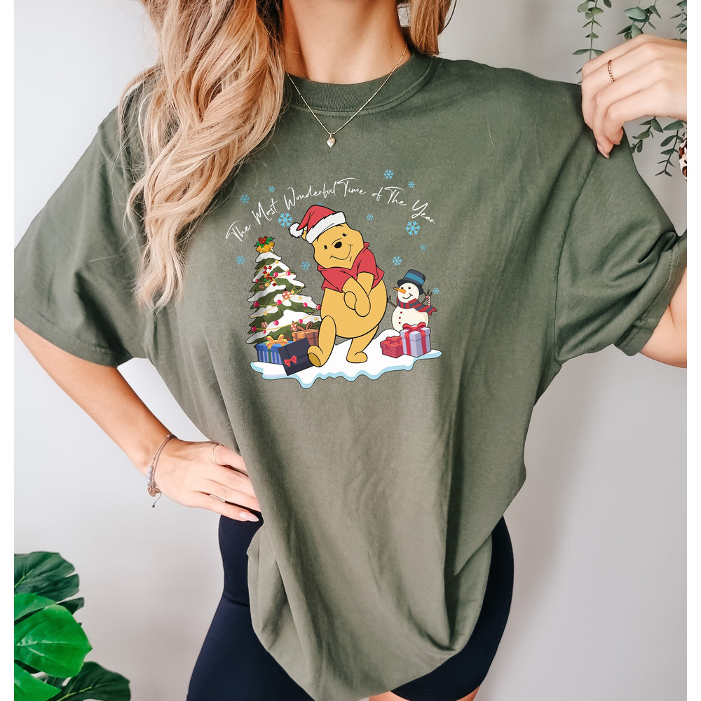 Winnie The Pooh Christmas Tree Comfort colors Sweatshirt, The Most Wonderful Time Of The Year Winnie The Pooh Christmas Lights Comfort Color.jpg