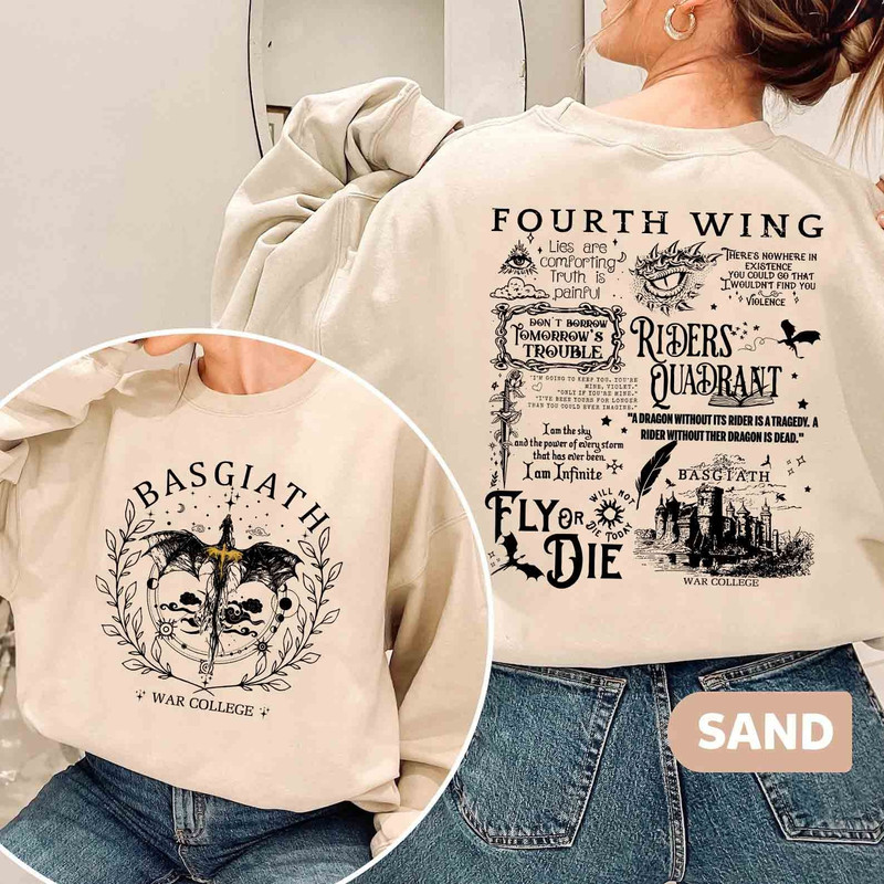 Basgiath War College 2 Sided Sweatshirt, Fourth Wing Shirt, Rebecca Yoros, Dragon Rider Shirt, Violet Sorrengail, Bookish Shirt, Wing Leader.jpg