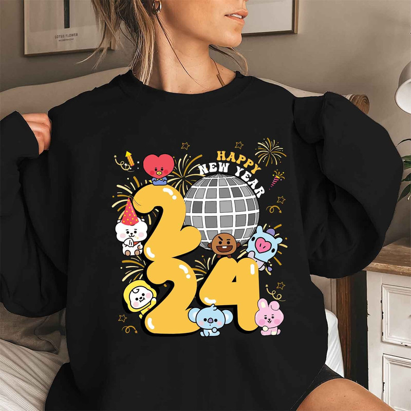 BTS BT21 Happy New Year 2024 Sweatshirt, New Year Gift Shirt, Music Lovers TShirt, Cute BT21 Sweatshirt, New Year Gift for Army.jpg
