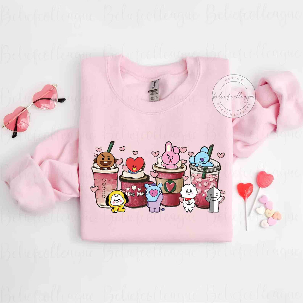 BTS Valentine Latte Shirt, BT21 Characters Valentine Shirt, Music Lovers TShirt, Valentine Coffee Shirt, Womens Valentines Day Gift Shirt.jpg