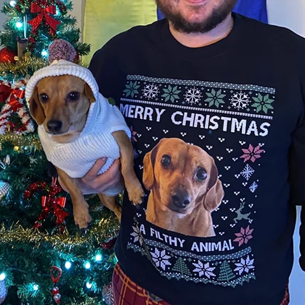 Custom Photo Ugly Christmas Ya Filthy Animal Dog Cat Sweatshirt, Dog Lover Sweater Xmas, Personalized Ugly Christmas Sweater, Xmas Gifts.jpg