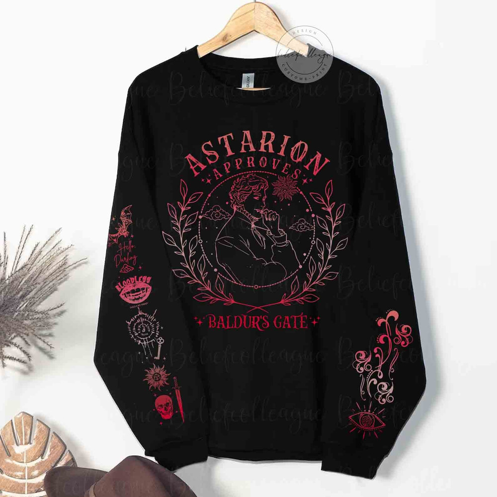 Vintage Astarion Baldurs Gate Two-Sided Sweatshirt + Sleeve Design, Astarion Girl Dinner Shirt, Astarion High Elf Shirt, Astarion Merch 1.jpg