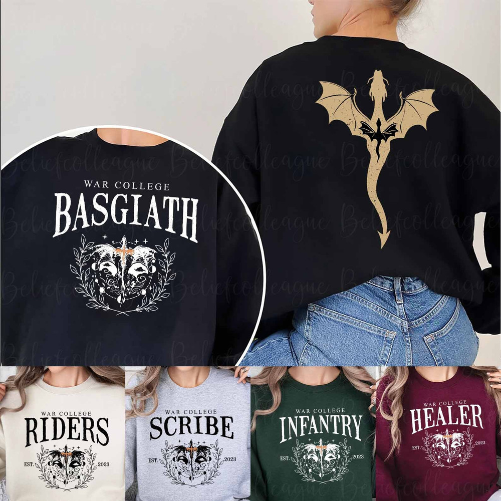 Vintage Basgiath War College 2 Sided Sweatshirt, Fourth Wing Sweatshirt, Rebecca Yoros, Dragon Rider Shirt, Violet Sorrengail, Bookish Shirt.jpg
