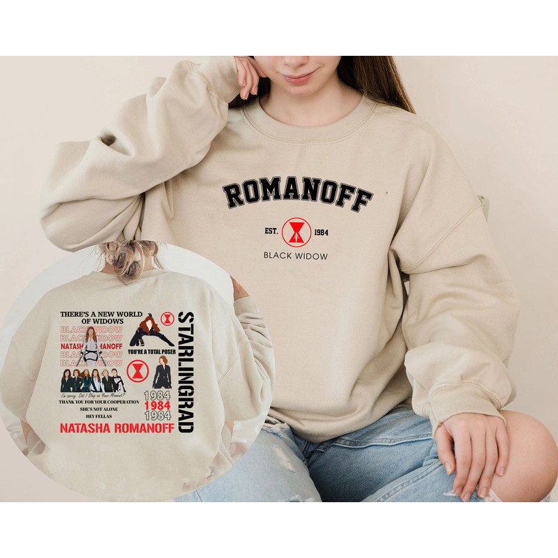 2 Sides Black Widow Sweatshirt, Natasha Romanoff Shirt, Romanoff Est 1984, Romanoff Quotes, Superhero, Avengers, Marvel Fans Shirt.jpg
