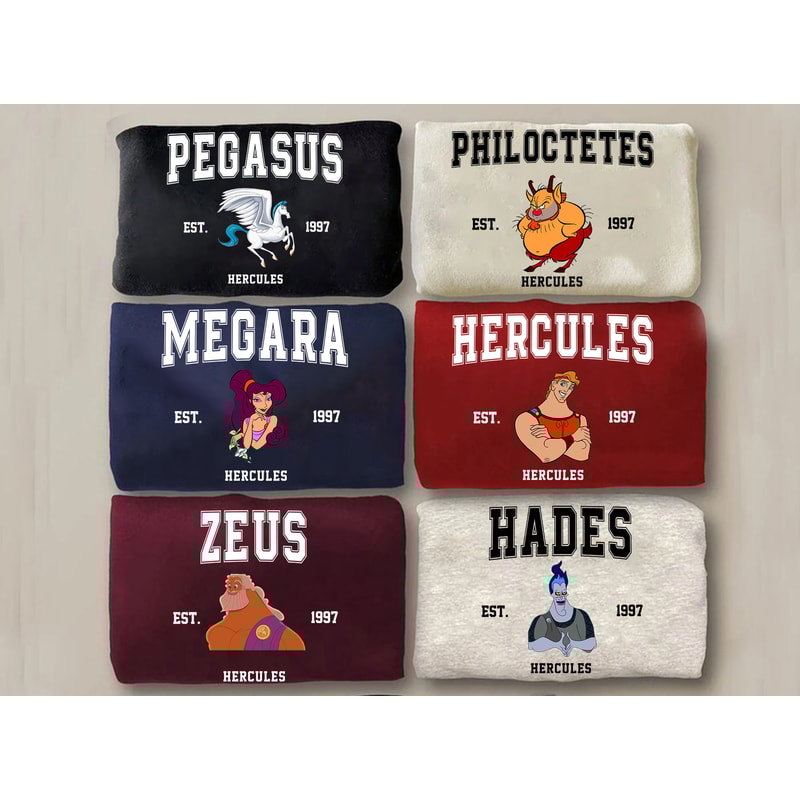 Disney Hercules Characters Sweatshirt, Hercules 1997 Group Matching Tshirt, Hades, Megara, Magic Kingdom, Disney Trip, Halloween Costume.jpg