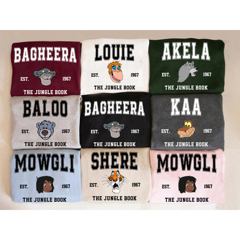 Disney The Jungle Book Characters Shirt, The Jungle Book 1967 Group Matching Shirt, Mowgli, Baloo, Bagheera, Shere Khan, Louie, Kaa Shirt.jpg