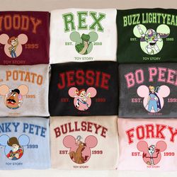 disney toy story characters shirt, toy story group shirt, buzz lightyear, woody, jessie, m