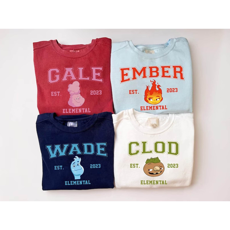 Elemental Characters Shirt, Elemental 2023 Sweatshirt, Ember Lumen, Alan Ripple, Clod, Gale Tee, Disney Elemental Matching Tee.jpg