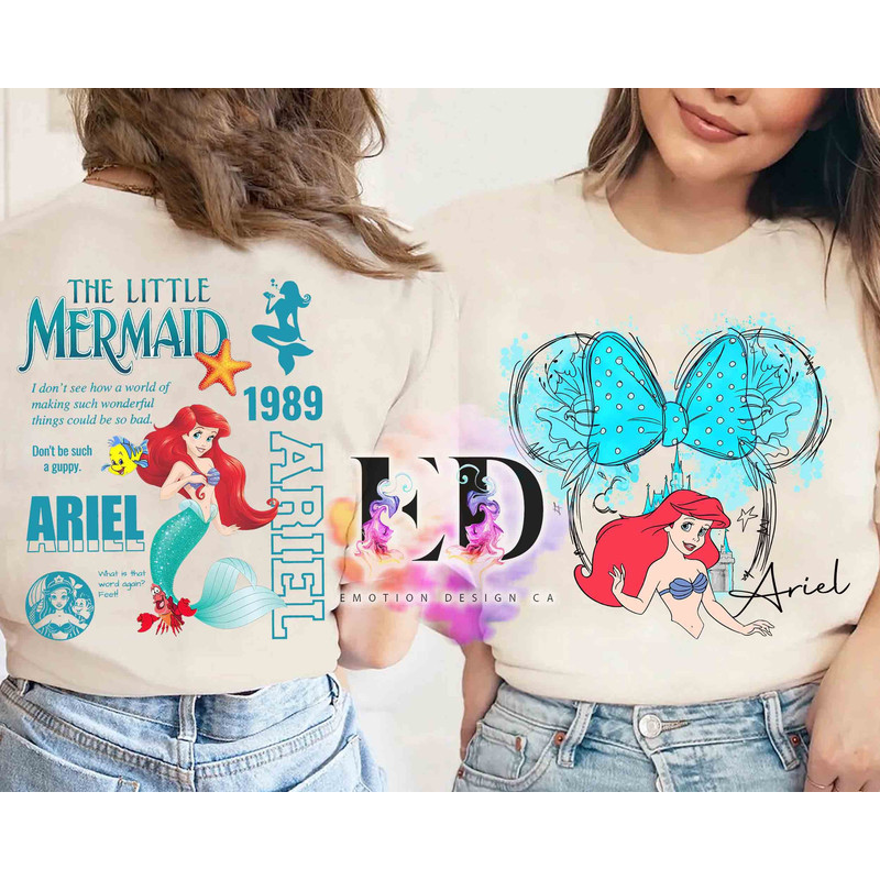Cute Ariel Princess Portrait Minnie Ear 1989 Shirt, Disney Little Mermaid Charcters Group Tee, Magic Kingdom Disneyland Family Vacation Gift.jpg
