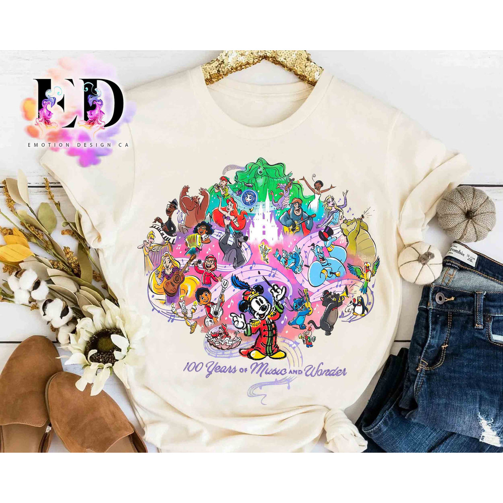 Cute Disney All Characters 100 Years Of Music And Wonder Mickey And Friends Shirt, WDW Magic Kingdom Disneyland Family Vacation Holiday Gift.jpg