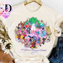 cute disney all characters 100 years of music and wonder mickey and friends shirt, wdw mag