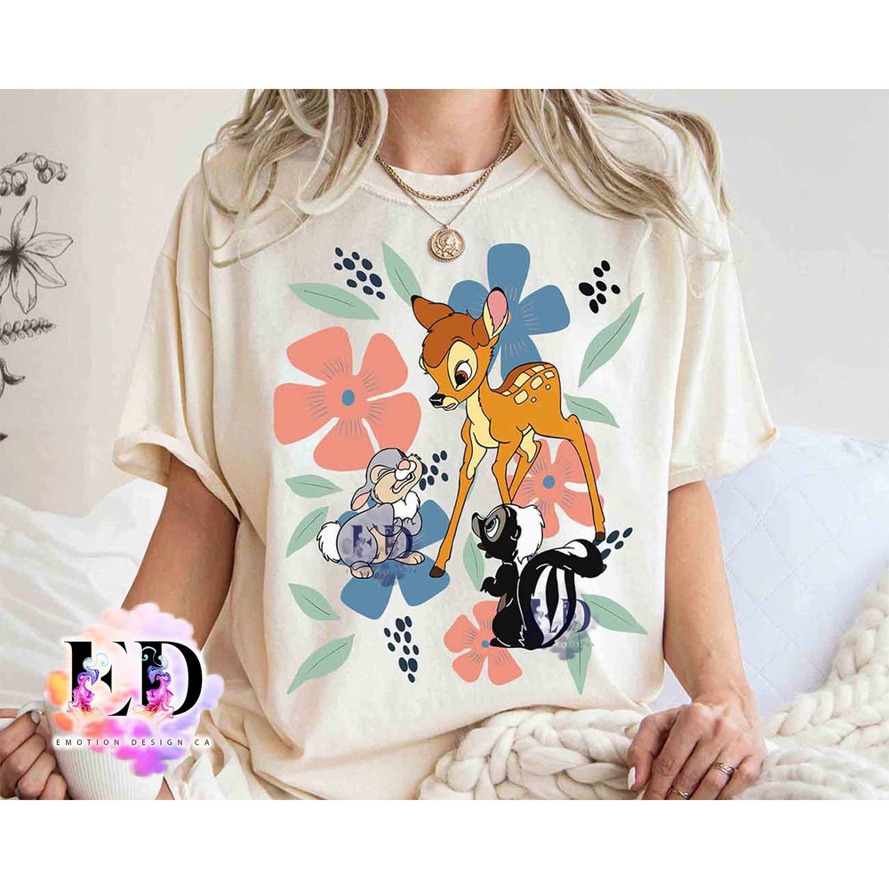 Cute Disney Bambi Flower Thumper Portrait Floral Retro Shirt, WDW Magic Kingdom Holiday Unisex T-shirt Family Birthday Gift Kid Toddler Tee.jpg