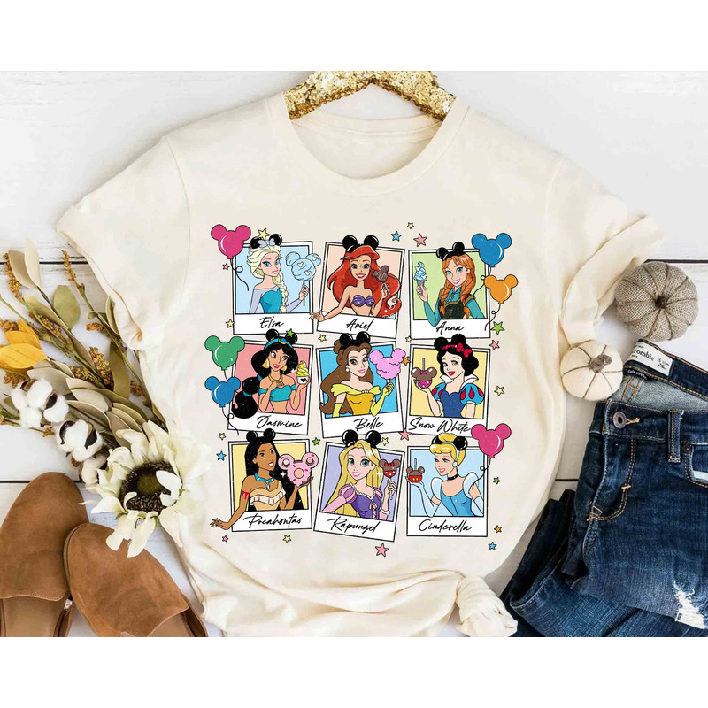 Cute Disney Princess All Characters Group Take Photos Retro Shirt, Magic Kingdom Unisex T-shirt Family Birthday Gift Adult Kid Toddler Tee.jpg