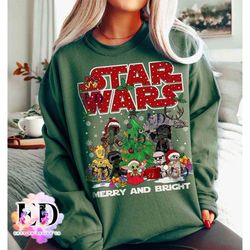 cute droid darth vader stormtrooper kylo ren merry and bright christmas t-shirt, funny sta