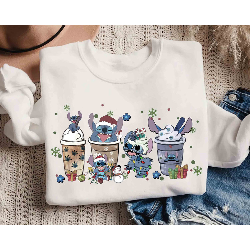 Cute Lilo & Stitch Coffee Tea Sweater, Disney Santa Stitch Xmas Latte Drink Cup Lights Tee, Stitch Epcot Shirt, Disneyland Vacation Gift.jpg