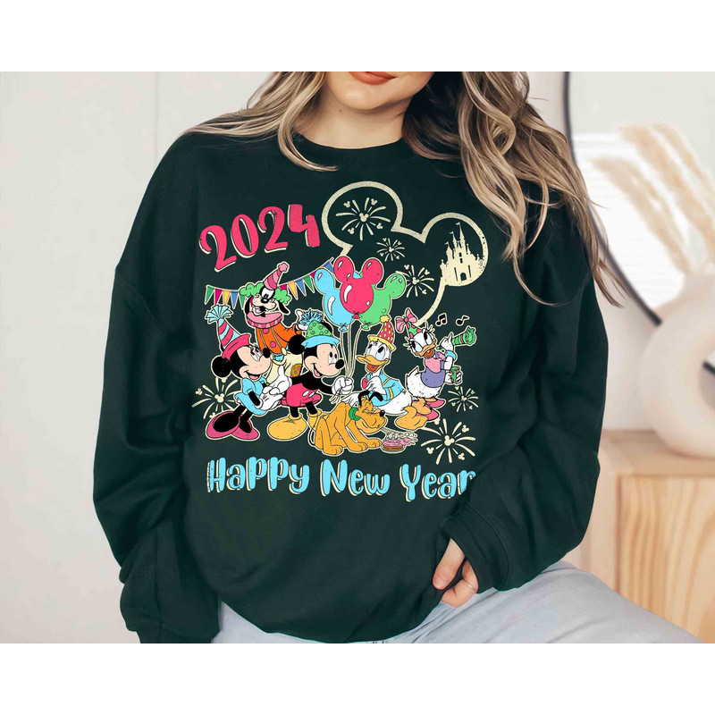 Cute Mickey and Friends Happy New Year Fireworks 2024 T-shirt, Disney Balloon Family Tee, New Year Crew shirt, Magic Kingdom Happiest Place.jpg