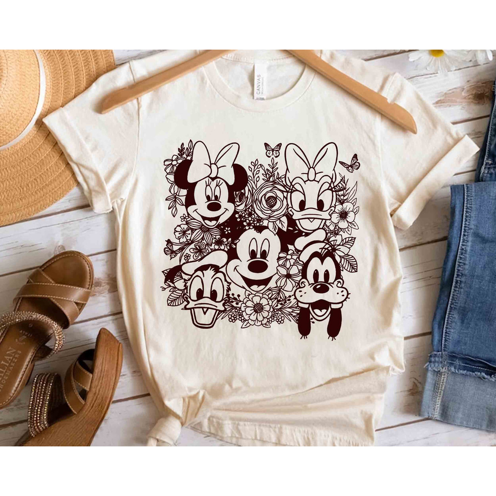 Cute Mickey Mouse & Friends Floral Retro Shirt, Disney Donald Goofy Pluto Minnie Tee, Magic Kingdom Disneyland Family Vacation Holiday Gift.jpg