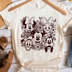 cute mickey mouse, friends floral retro shirt, disney donald goofy pluto minnie tee, magi