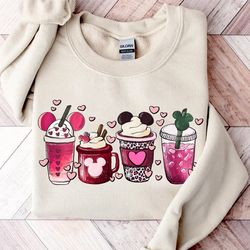 cute mickey mouse valentines day coffee tea sweater, disney couples latte drink cup tee,