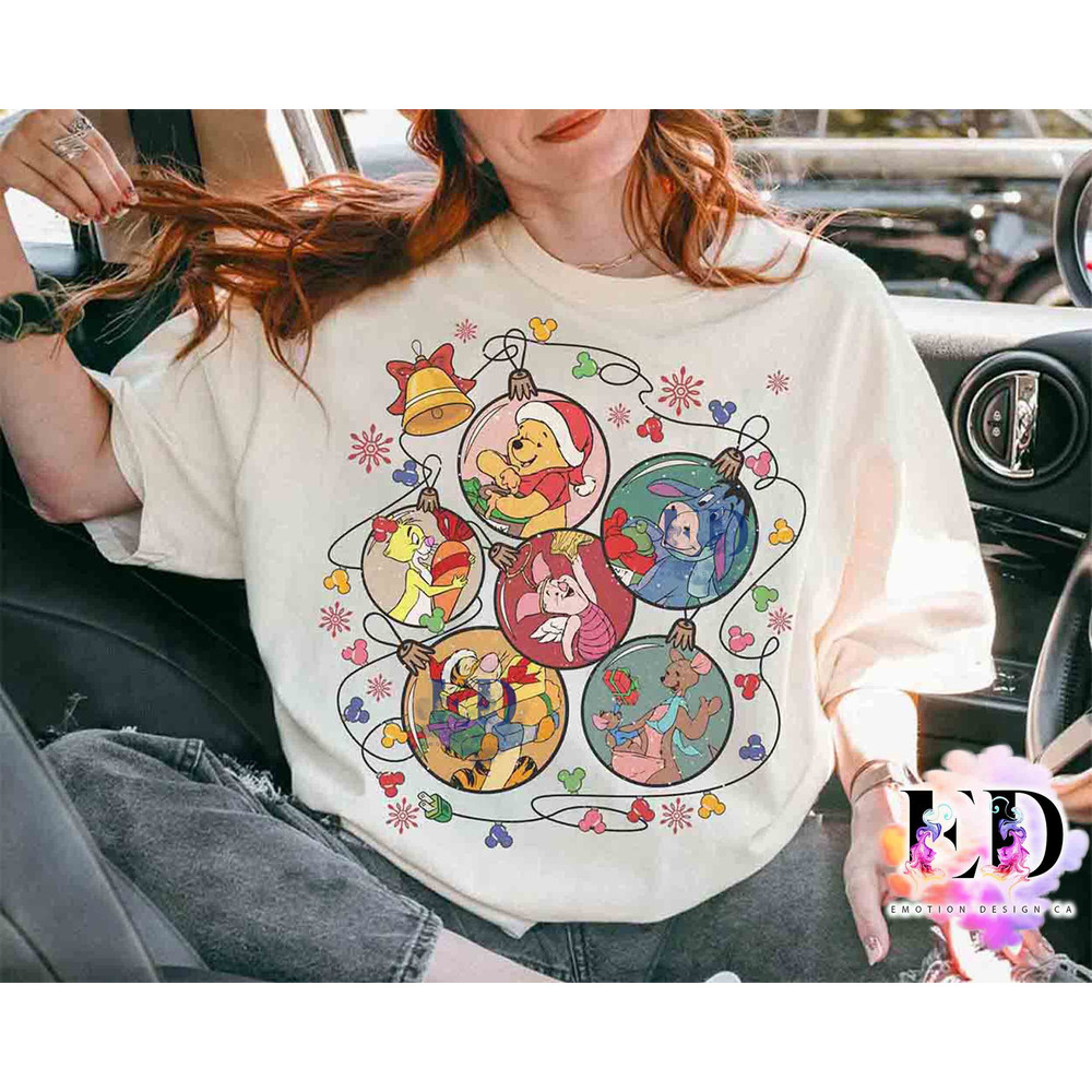 Cute Winnie The Pooh And Friends Ornament Christmas Tree Light T-shirt, Disney Eeyore Piglet Tigger Xmas Tee, Mickey Very Merry Family Gift.jpg