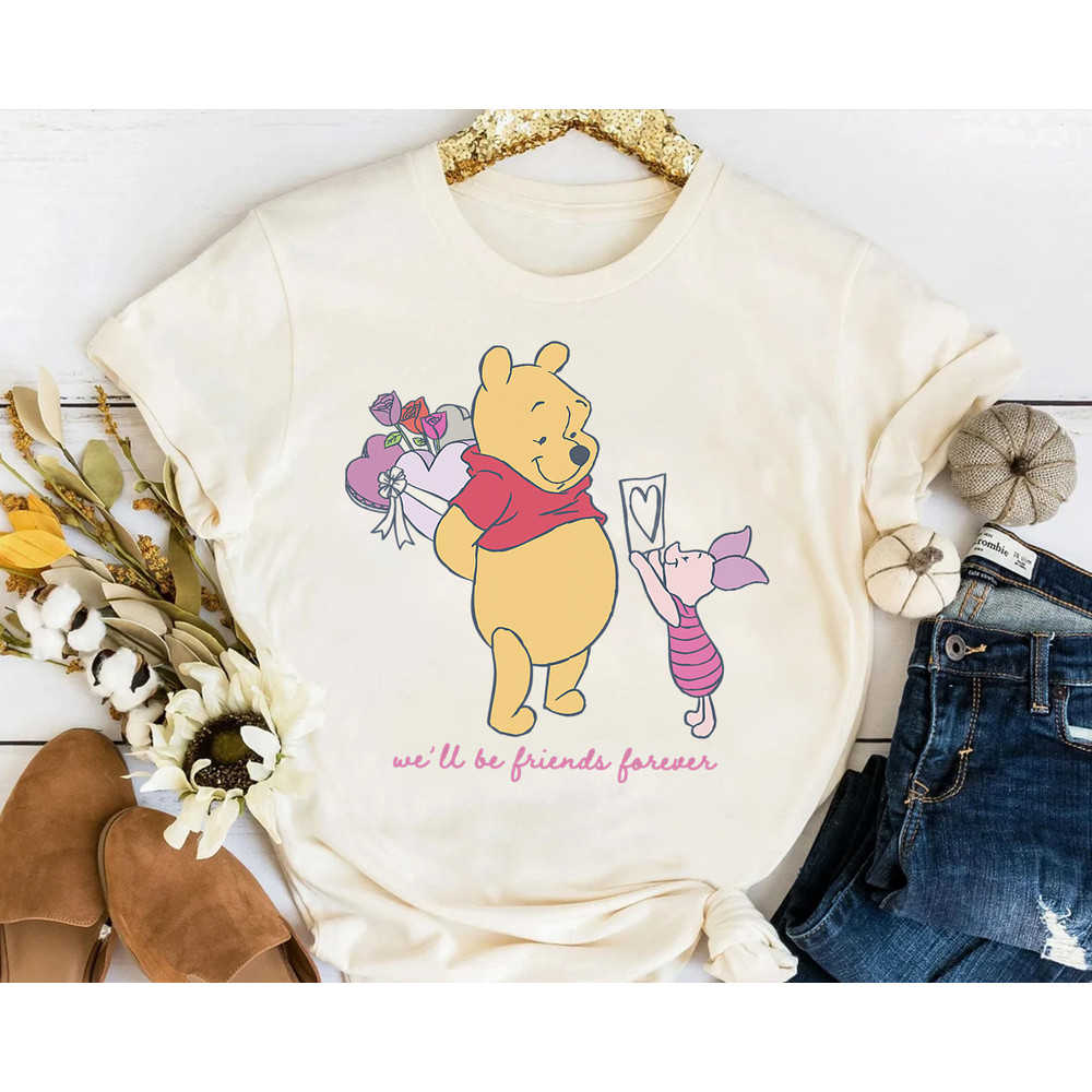 Cute Winnie The Pooh Piglet Valentine's Day Friends Forever T-Shirt, Disney Valentine Couples MatchingTee Magic Kingdom Disneyland Trip Gift.jpg