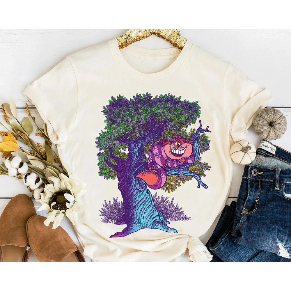 Disney Alice in Wonderland Cheshire Cat On The Tree Shirt, Magic Kimgdom WDW Holiday Unisex T-shirt Family Birthday Gift Adult Toddler Tee.jpg