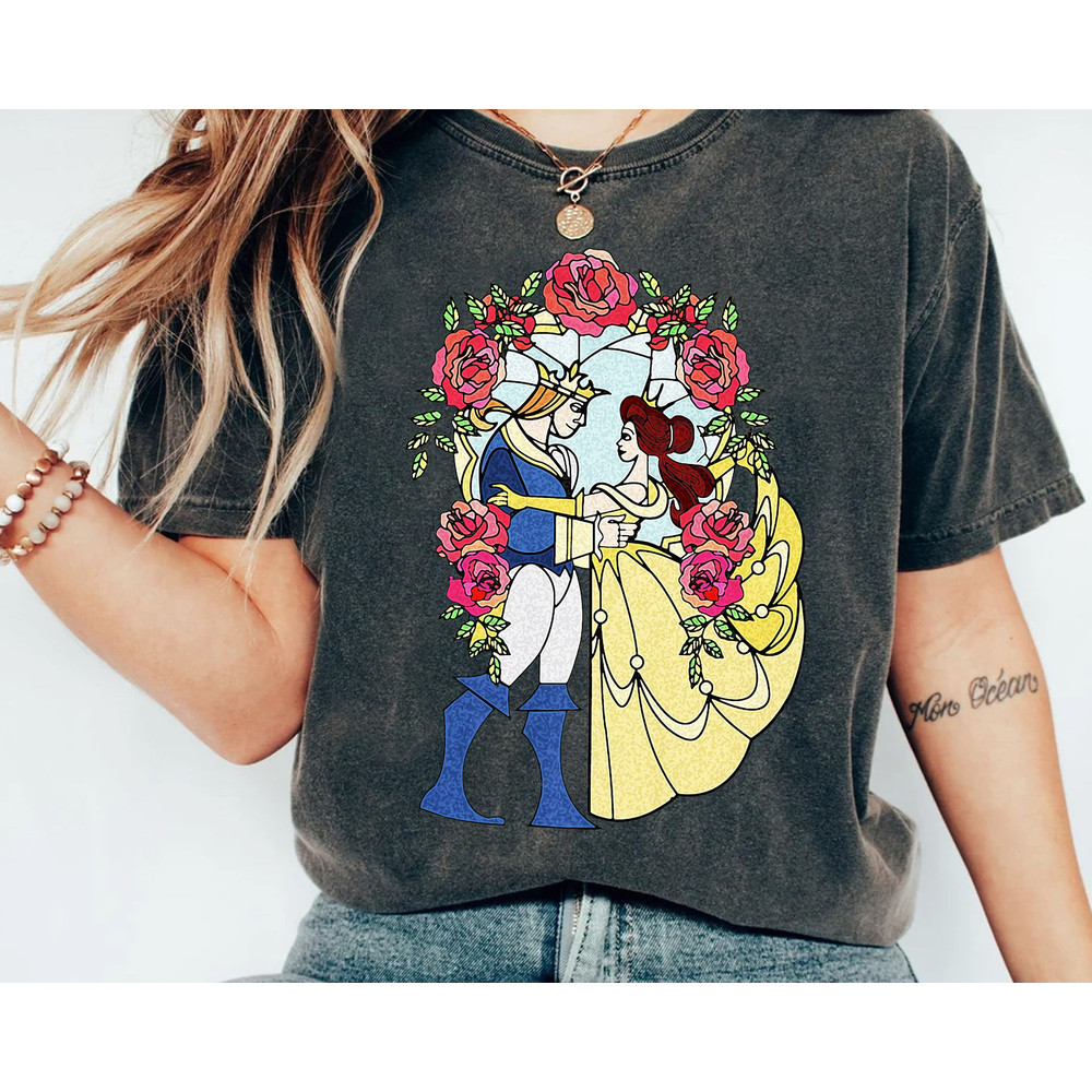 Disney Beauty & The Beast Stained Glass Rose Graphic Shirt, Magic Kingdom Holiday Unisex T-shirt Family Birthday Gift Adult Kid Toddler Tee.jpg